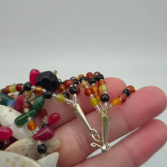 20 Inch 925 Sterling Silver Four Strands Of Various Semi Precious Stones Necklac - Picture 5 of 7